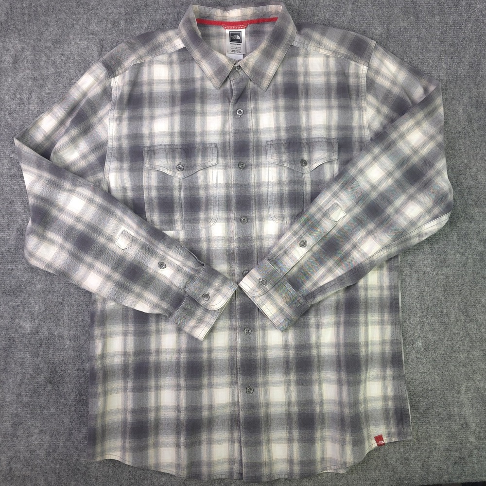 The North Face Shirt Large Gray Plaid Long Sleeve Button Up Pockets Cotton - Picture 1 of 8